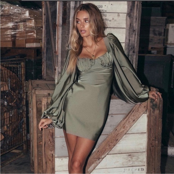 Jagger & Stone the Liv Mini Dress Princess Polly olive green 8 - Picture 1 of 13